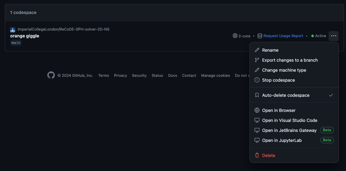 Codespace management options