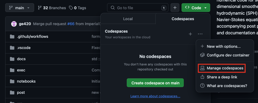 Manage codespaces