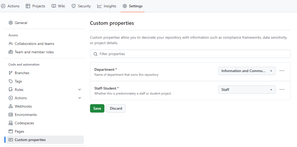 Image of custom properties option