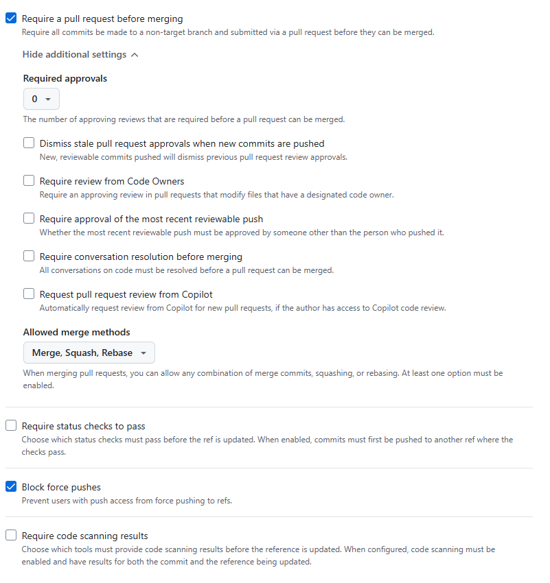 Require a pull request before merging