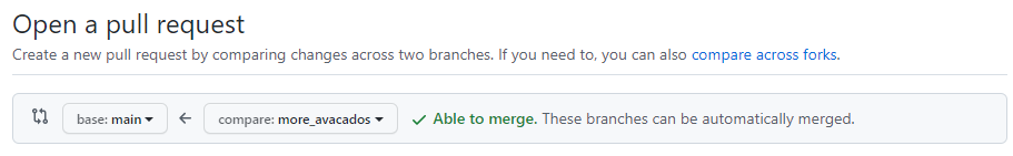 Choose the base and compare branches from the drop-down