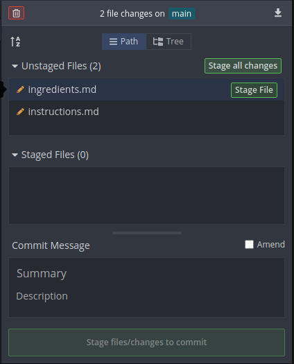 Viewing unstaged changes in GitKraken