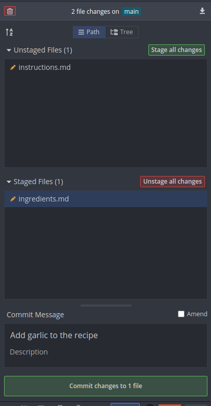 Committing changes in GitKraken